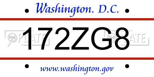 172ZG8 District Of Columbia License Plate