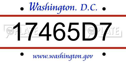 17465D7 District Of Columbia License Plate