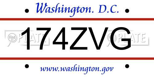 174ZVG District Of Columbia License Plate