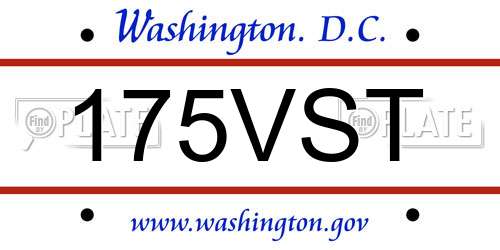 175VST District Of Columbia License Plate