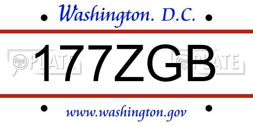 177ZGB District Of Columbia License Plate