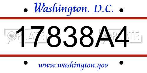 17838A4 District Of Columbia License Plate