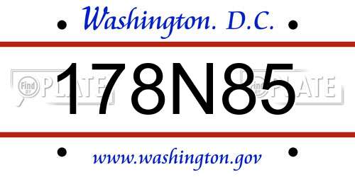 178N85 District Of Columbia License Plate
