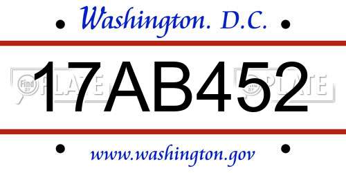17AB452 District Of Columbia License Plate