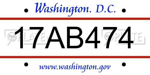 17AB474 District Of Columbia License Plate