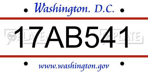 17AB541 District Of Columbia License Plate