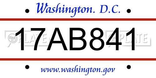 17AB841 District Of Columbia License Plate
