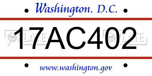 17AC402 District Of Columbia License Plate
