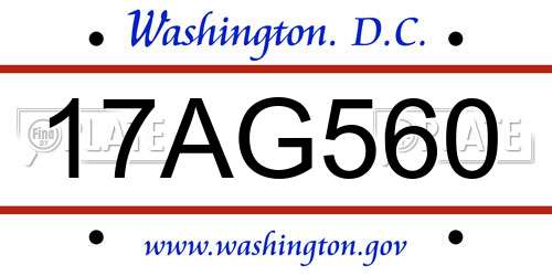 17AG560 District Of Columbia License Plate