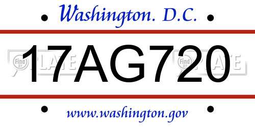 17AG720 District Of Columbia License Plate