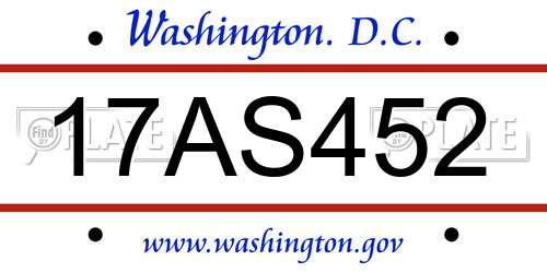 17AS452 District Of Columbia License Plate