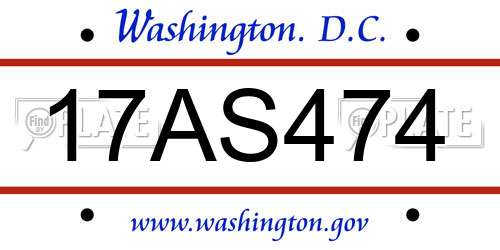 17AS474 District Of Columbia License Plate