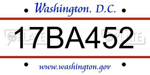17BA452 District Of Columbia License Plate