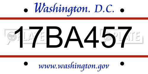 17BA457 District Of Columbia License Plate
