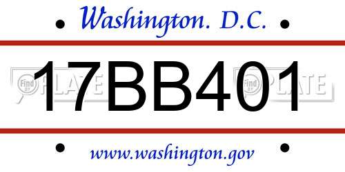 17BB401 District Of Columbia License Plate