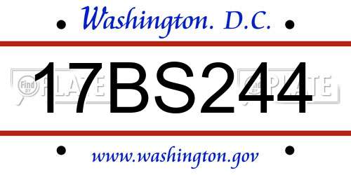 17BS244 District Of Columbia License Plate