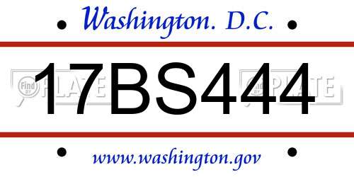 17BS444 District Of Columbia License Plate