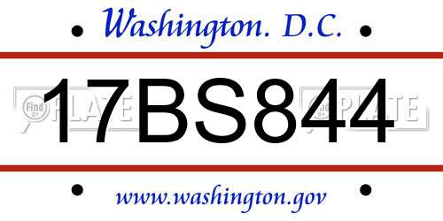 17BS844 District Of Columbia License Plate