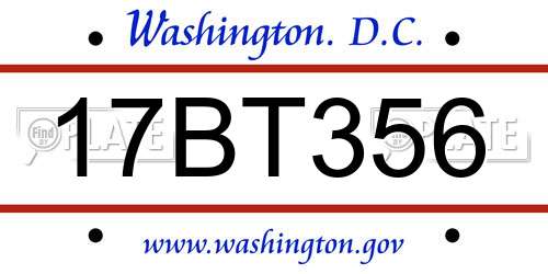 17BT356 District Of Columbia License Plate