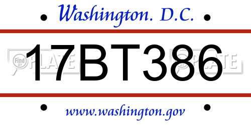 17BT386 District Of Columbia License Plate