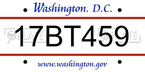 17BT459 District Of Columbia License Plate