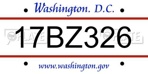 17BZ326 District Of Columbia License Plate