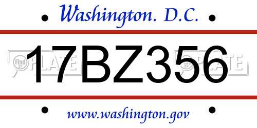 17BZ356 District Of Columbia License Plate