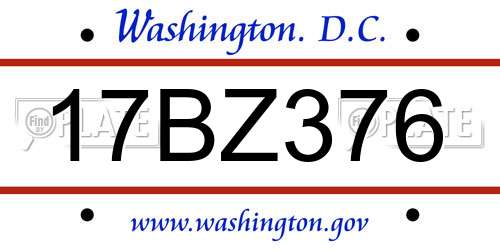 17BZ376 District Of Columbia License Plate