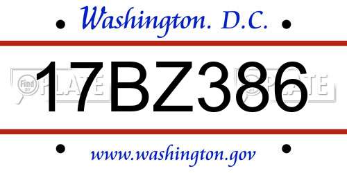 17BZ386 District Of Columbia License Plate