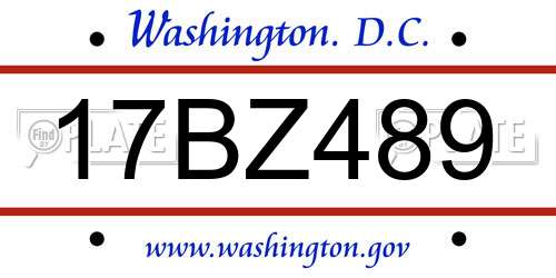 17BZ489 District Of Columbia License Plate
