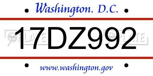 17DZ992 District Of Columbia License Plate
