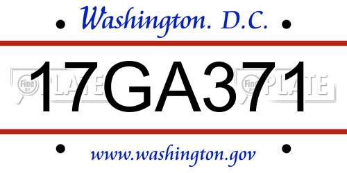 17GA371 District Of Columbia License Plate