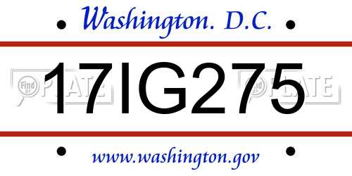 17IG275 District Of Columbia License Plate