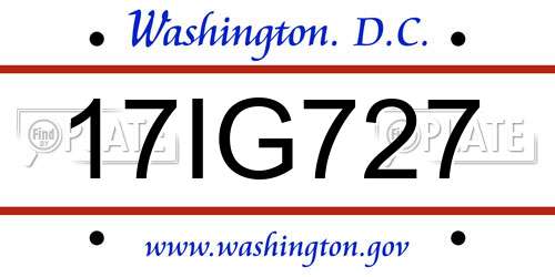 17IG727 District Of Columbia License Plate
