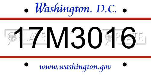 17M3016 District Of Columbia License Plate