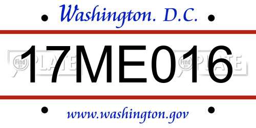 17ME016 District Of Columbia License Plate