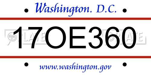 17OE360 District Of Columbia License Plate