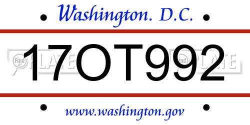 17OT992 District Of Columbia License Plate