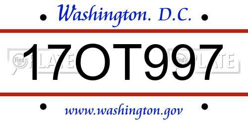 17OT997 District Of Columbia License Plate