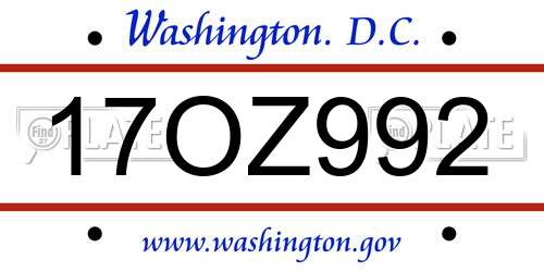 17OZ992 District Of Columbia License Plate