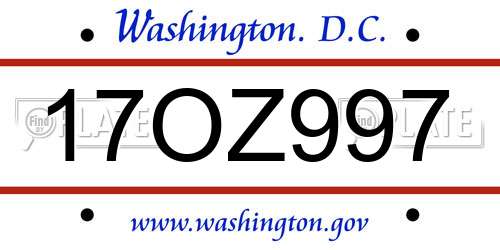 17OZ997 District Of Columbia License Plate