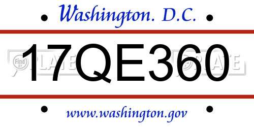 17QE360 District Of Columbia License Plate