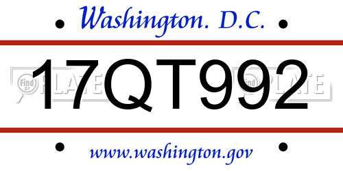 17QT992 District Of Columbia License Plate
