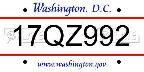 17QZ992 District Of Columbia License Plate