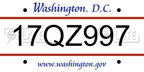 17QZ997 District Of Columbia License Plate