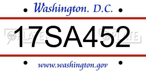 17SA452 District Of Columbia License Plate