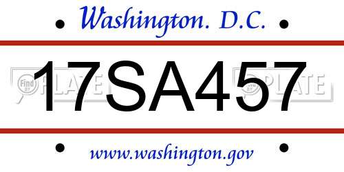 17SA457 District Of Columbia License Plate