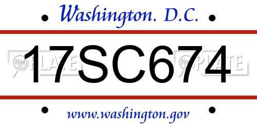 17SC674 District Of Columbia License Plate