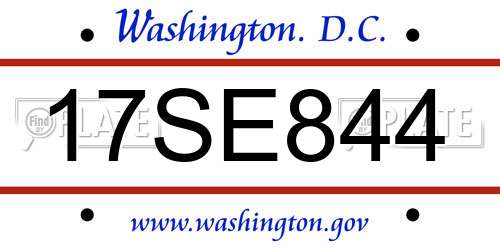 17SE844 District Of Columbia License Plate