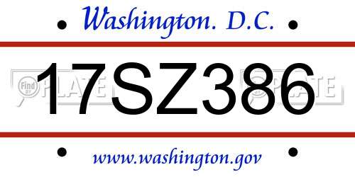 17SZ386 District Of Columbia License Plate